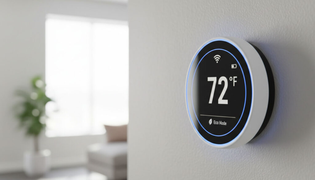 WiFi smart thermostat displaying temperature settings in a modern Canadian home