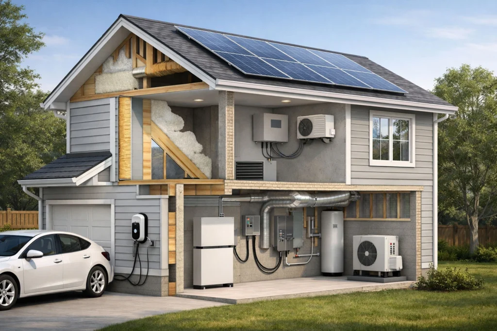 Level 2 EV charger installed in a residential garage in Ontario for home electric vehicle charging