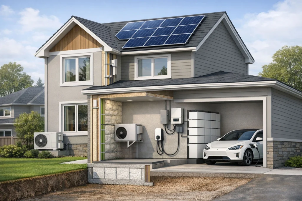 Home battery backup system installed in a Canadian home providing stored solar energy during a power outage