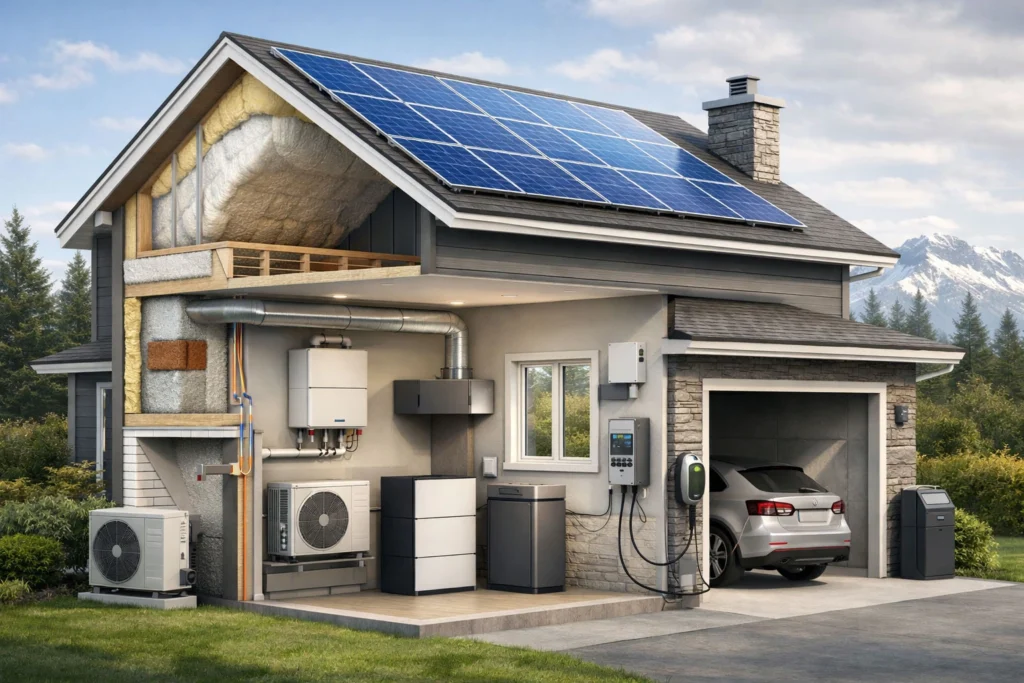 Residential solar panels installed on a Canadian home rooftop generating renewable electricity