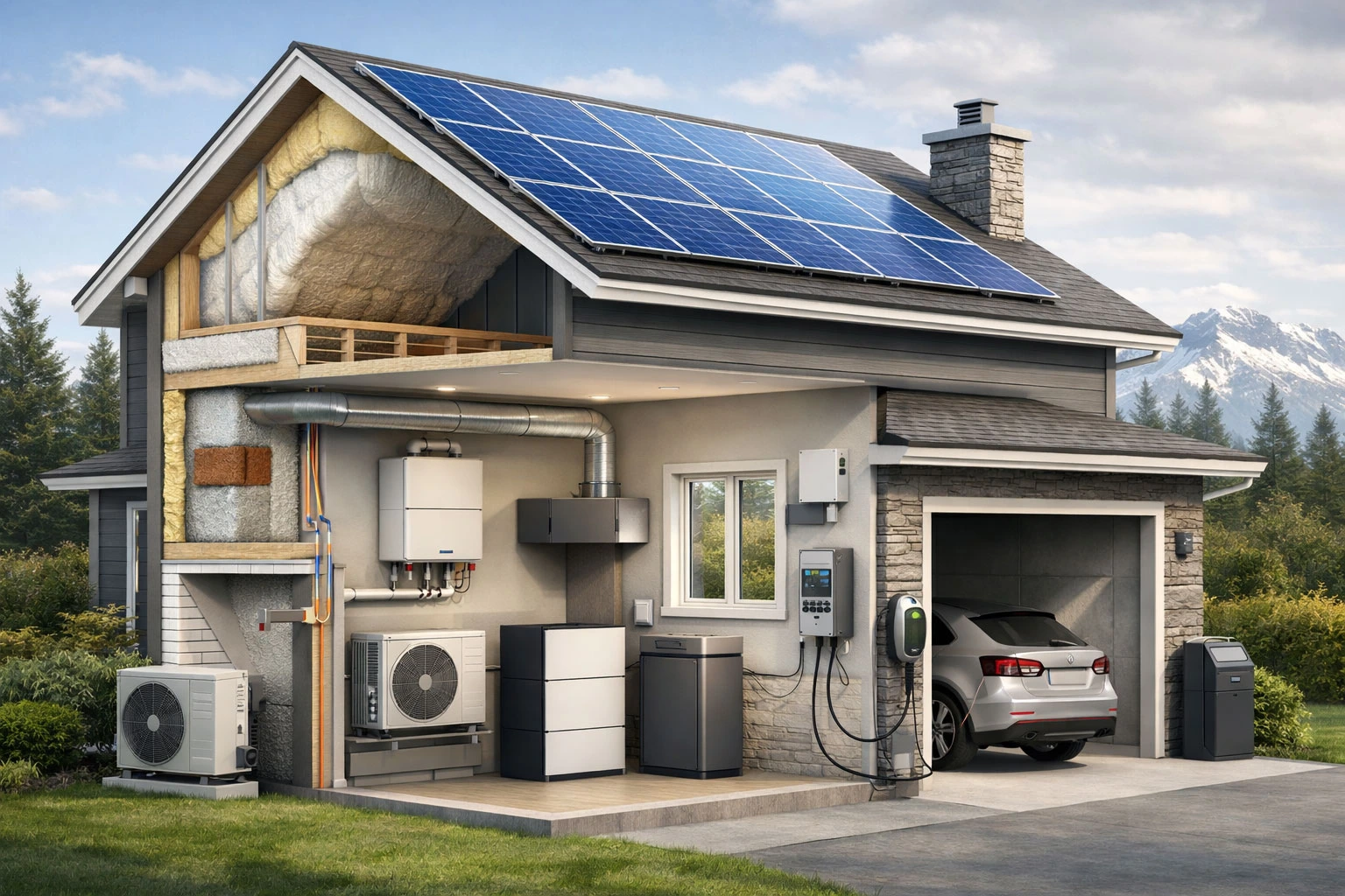 Residential solar panels installed on a Canadian home rooftop generating renewable electricity