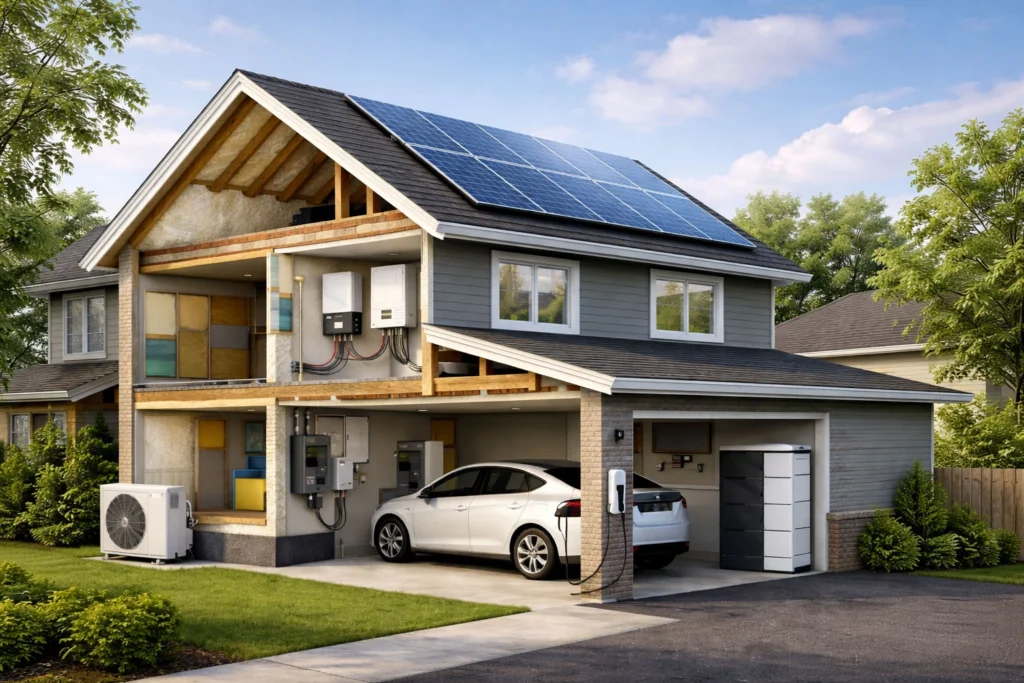 Residential solar panel installation on a rooftop in Ontario showing a modern home solar energy system