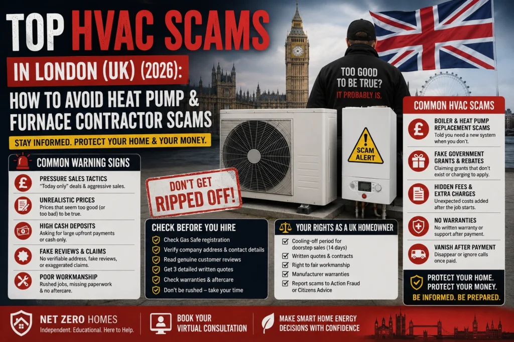London homeowner reviewing heat pump quotes to avoid HVAC contractor scams 2026